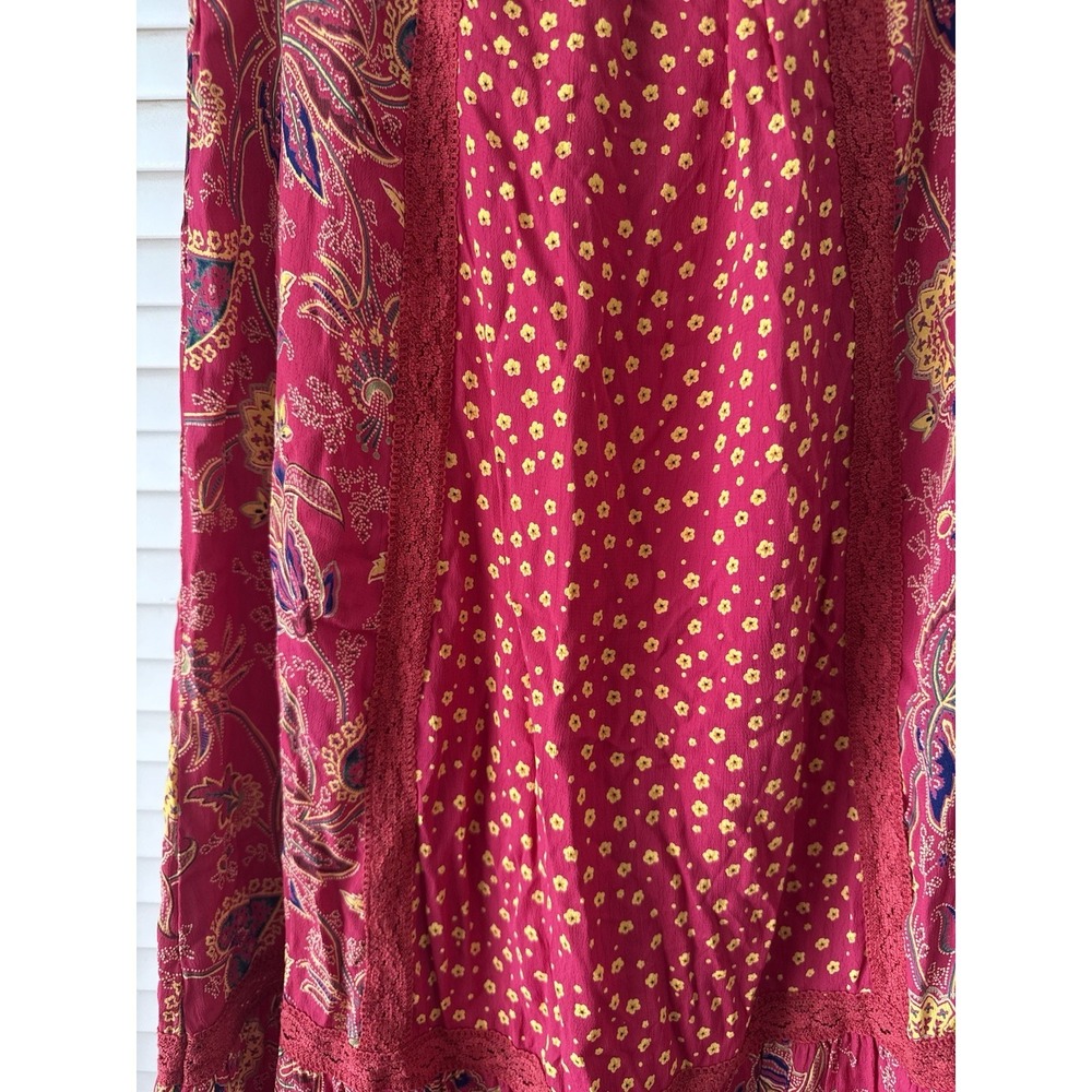 Vintage Bill Blass Maxi Skirt Size Small Floral Red Boho Cottage 90s Festival - Picture 2 of 9